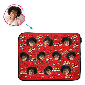 Red Auntie personalized socks with photo of face printed on them