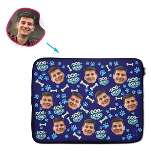 navy Dog Dad laptop sleeve personalized with photo of face printed on them